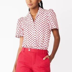 Draper James Floral Embroidered Collared Short Sleeve Bodysuit